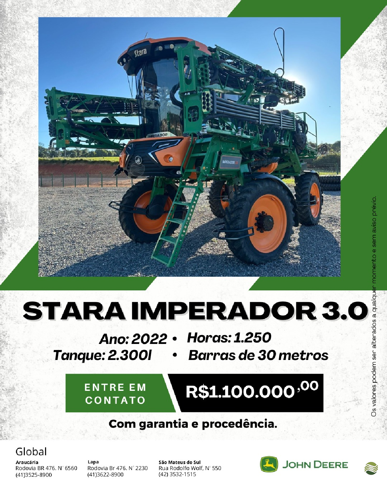 PULVERIZADOR STARA IMPERADOR 3.0 Tração 4x4 Global Tratores - John Deere - Araucária ARAUCARIA PARANÁ PR